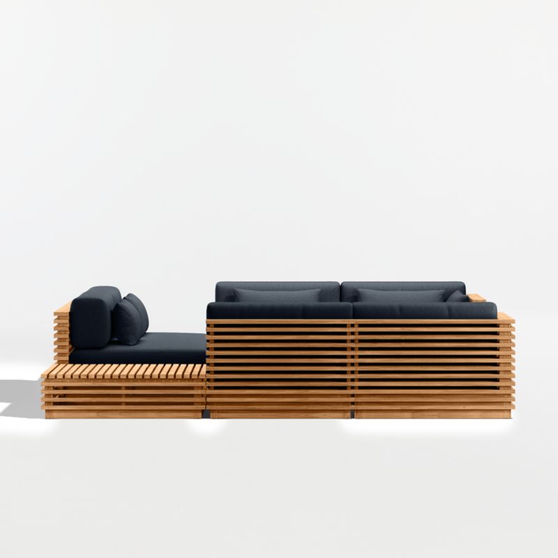 Batten Natural Teak 8-Piece U-Shaped Outdoor Sectional Sofa with Corner Coffee Tables & Canvas Navy Sunbrella ® Cushions - image 9 of 11