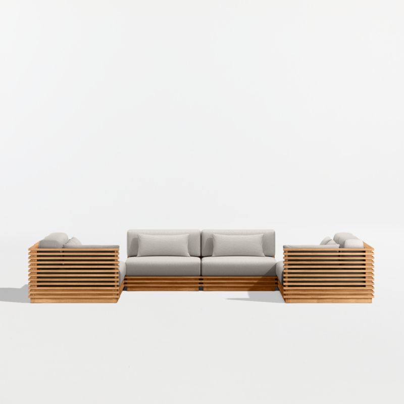 Batten Natural Teak 8-Piece U-Shaped Outdoor Sectional Sofa with Corner Coffee Tables & Cast Ash Sunbrella ® Cushions - image 9 of 12