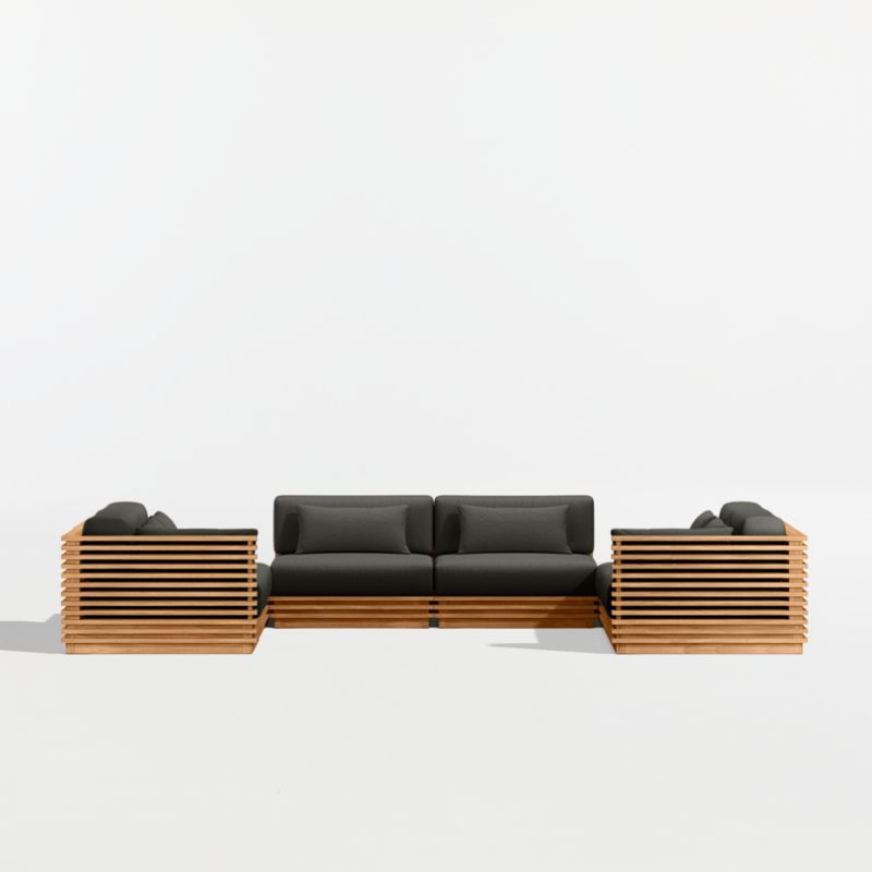 Batten Natural Teak 8-Piece U-Shaped Outdoor Sectional Sofa with Corner Coffee Tables & Cast Charcoal Sunbrella ® Cushions - image 8 of 11