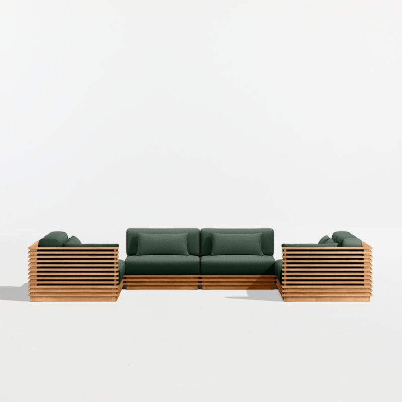 Batten Natural Teak 8-Piece U-Shaped Outdoor Sectional Sofa with Corner Coffee Tables & Cast Ivy Sunbrella ® Cushions - image 8 of 11