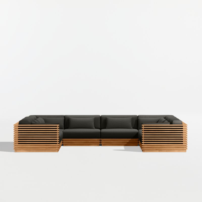 Batten Natural Teak 8-Piece U-Shaped Outdoor Sectional Sofa with Cast Charcoal Sunbrella ® Cushions - image 7 of 9