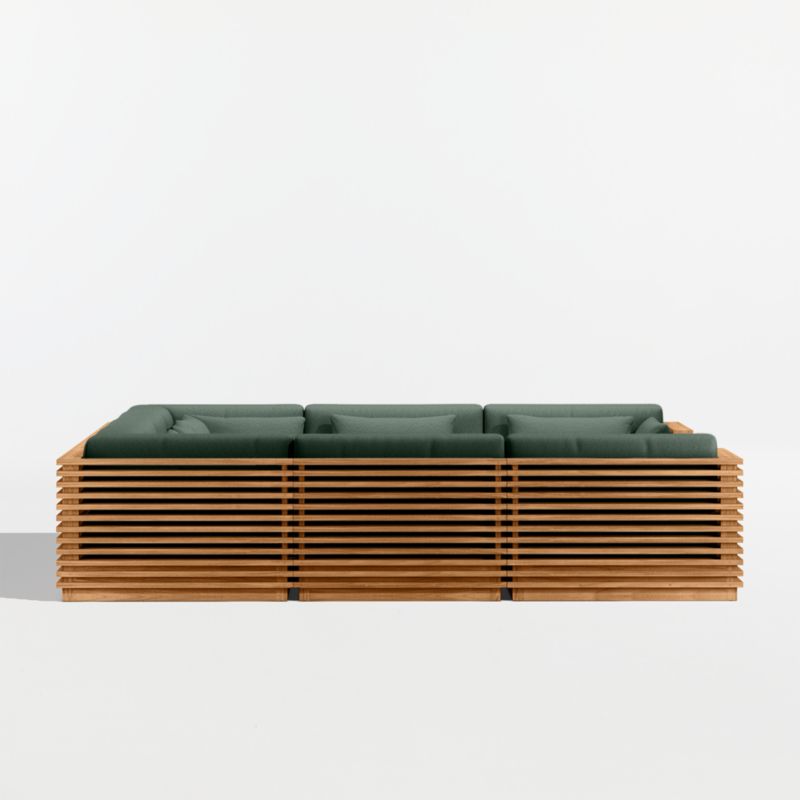 Batten Natural Teak 8-Piece U-Shaped Outdoor Sectional Sofa with Cast Ivy Sunbrella ® Cushions - image 8 of 9