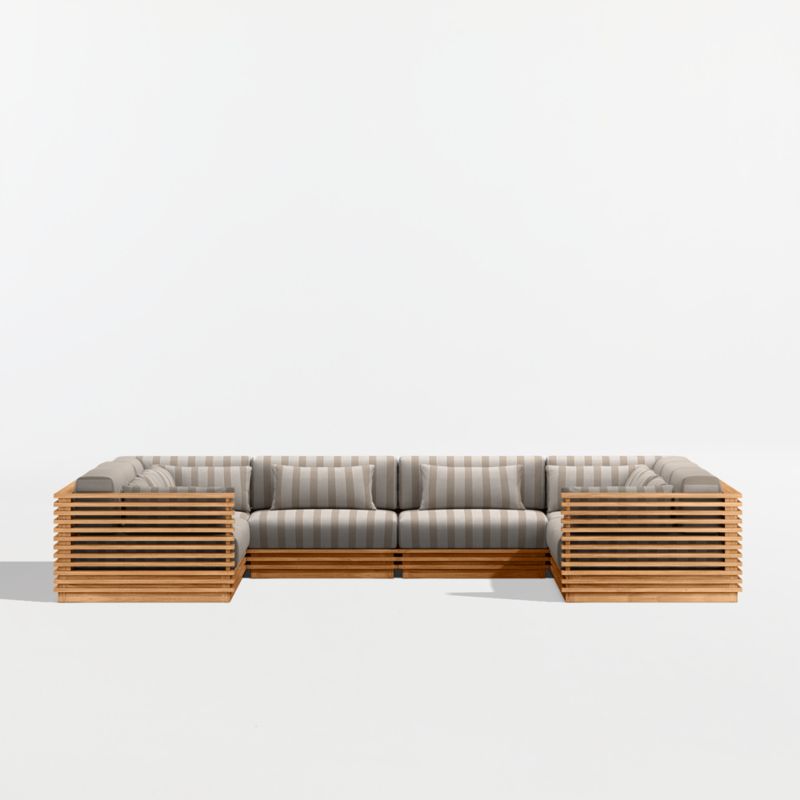Batten Natural Teak 8-Piece U-Shaped Outdoor Sectional Sofa with Range Dune Stripe Sunbrella ® Cushions - image 7 of 8