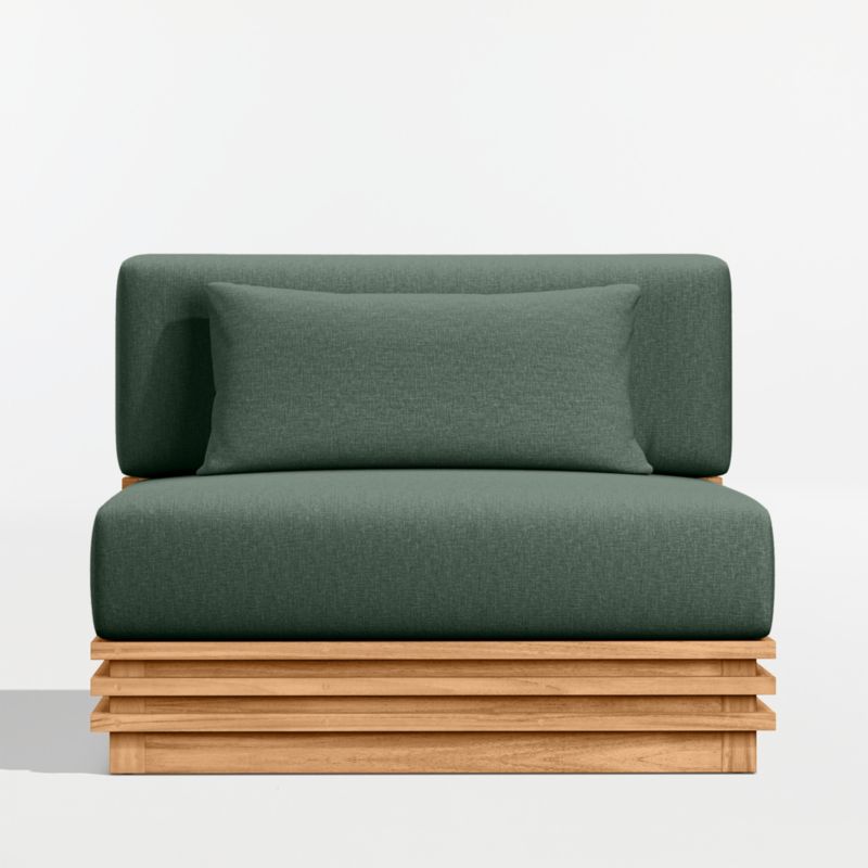 Viewing product image Batten Natural Teak Outdoor Armless Chair with Oat Cushions - image 1 of 11