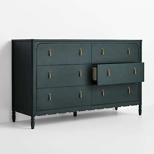Beatrix 55" Dyed Balsam Green Wood Wide 6-Drawer Kids Dresser