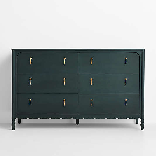 Beatrix 55" Dyed Balsam Green Wood Wide 6-Drawer Kids Dresser