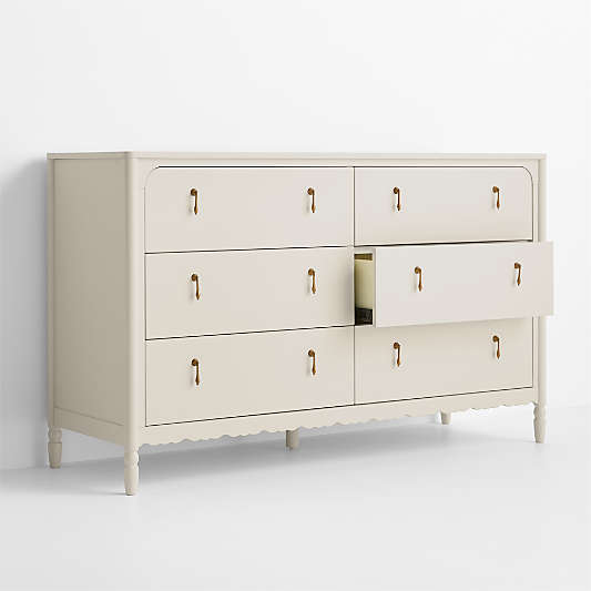Beatrix 55" Linen Wood Wide 6-Drawer Kids Dresser