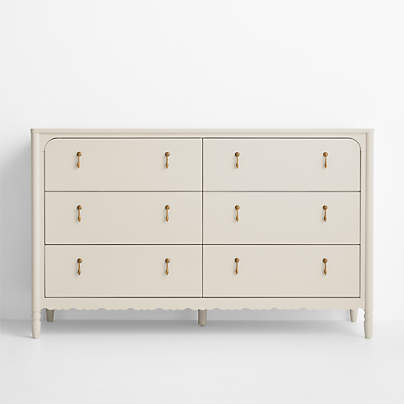 Beatrix 55" Linen Wood Wide 6-Drawer Kids Dresser