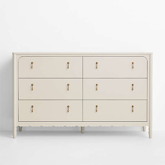 Beatrix 55" Linen Wood Wide 6-Drawer Kids Dresser