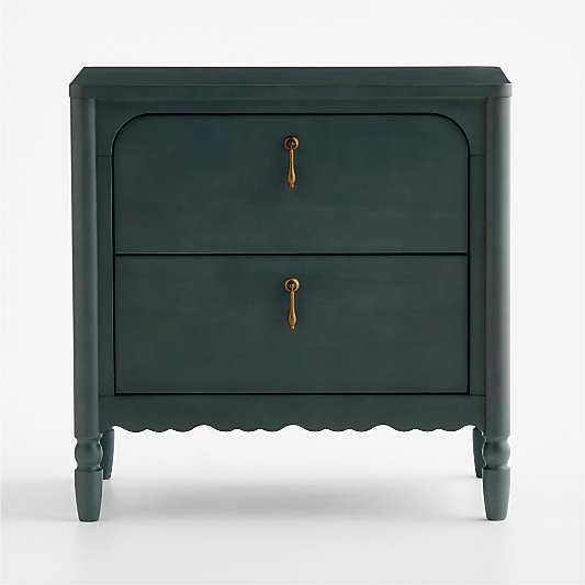 Beatrix Dyed Balsam Green Wood 2-Drawer Kids Nightstand