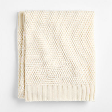 View Bubble Knit Arctic Ivory 100% Organic Cotton Baby Stroller Blanket details