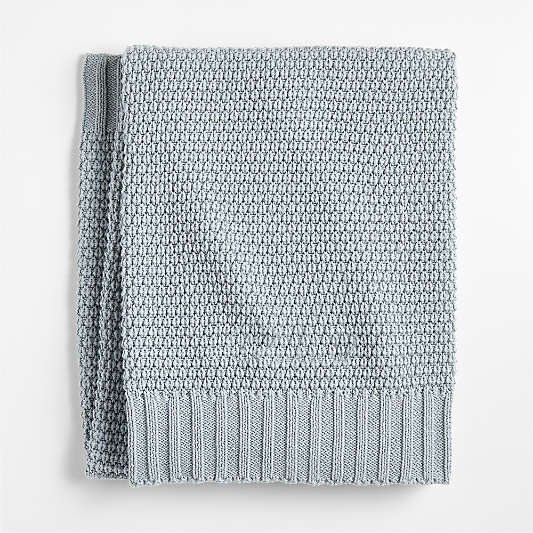 Bubble Knit Mist Blue 100% Organic Cotton Baby Stroller Blanket