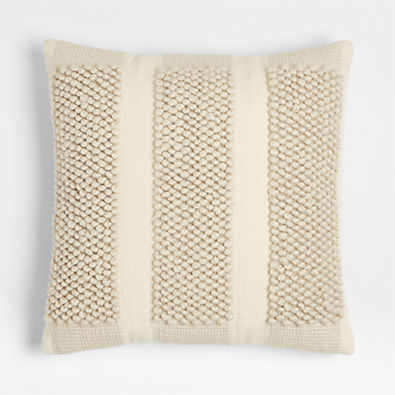 View Bubble Handwoven Wool 23"x23" Striped Ivory Throw Pillow with Down-Alternative Insert details