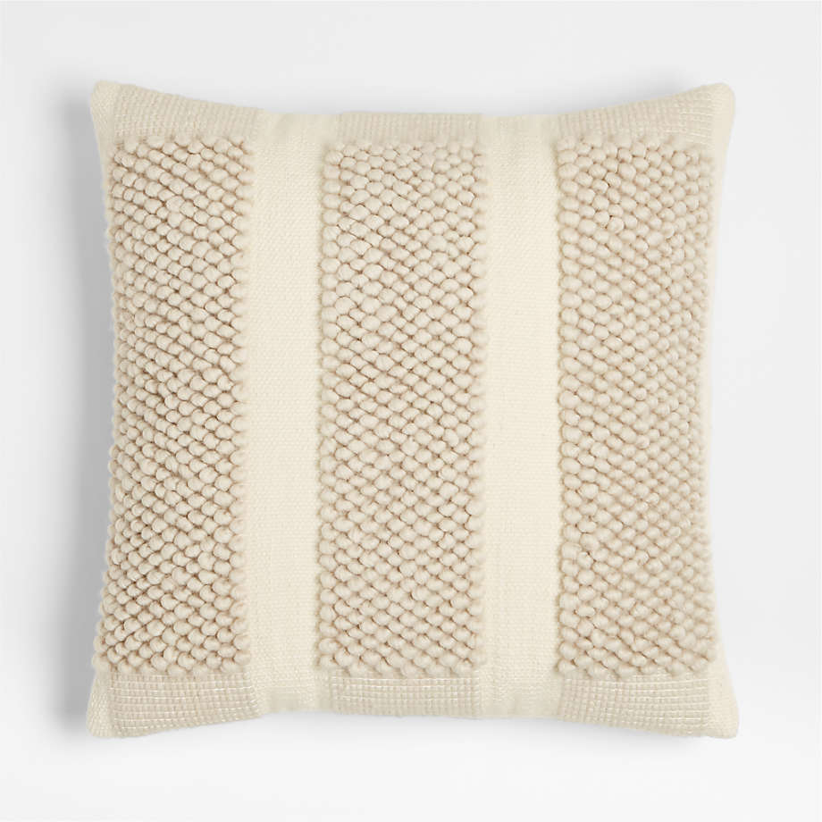 Bubble Handwoven Wool 23"x23" Striped Ivory Throw Pillow Cover
