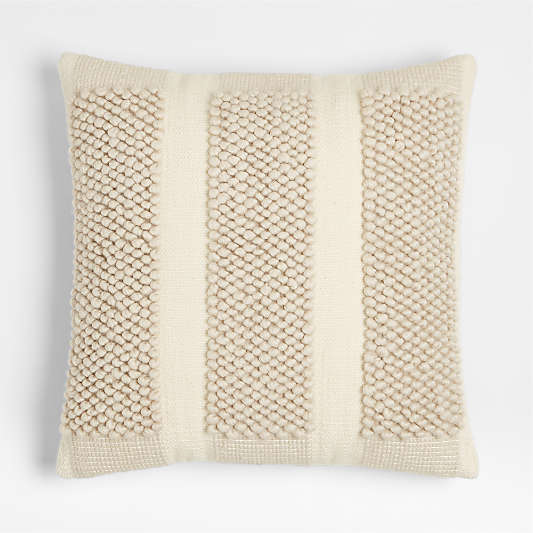 Bubble Handwoven Wool 23"x23" Striped Ivory Throw Pillow Cover