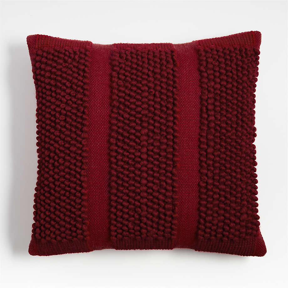 Luminous Red Felted Wool Plaid 23x23 Holiday Throw Pillow with