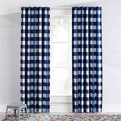 Blue Buffalo Check Blackout Curtains, White And Navy Curtains Blackout