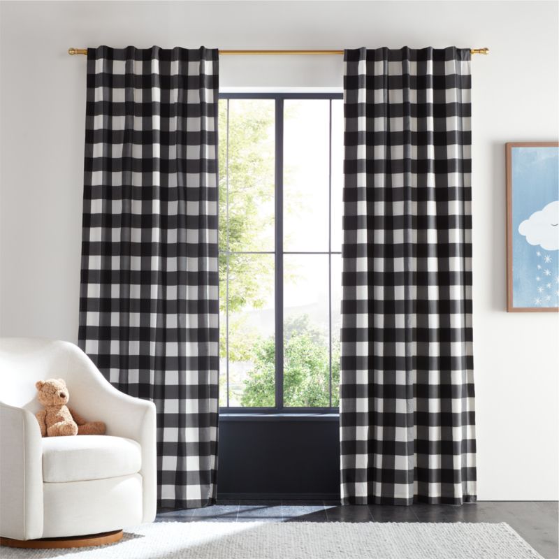 Black Buffalo Check Cotton Blackout Window Curtain Panel 44"x63"