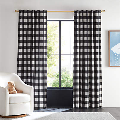 Black Buffalo Check Cotton Blackout Window Curtain Panel 44"x96"