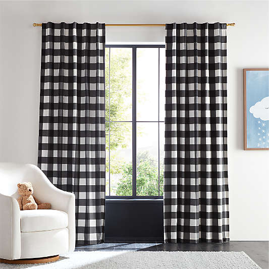 Black Buffalo Check Cotton Blackout Window Curtain Panel