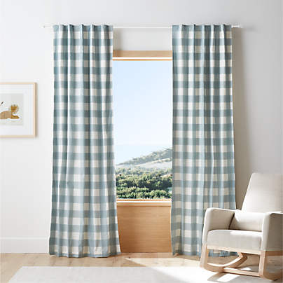 Blue Buffalo Check Cotton Blackout Window Curtain Panel 44"x63"