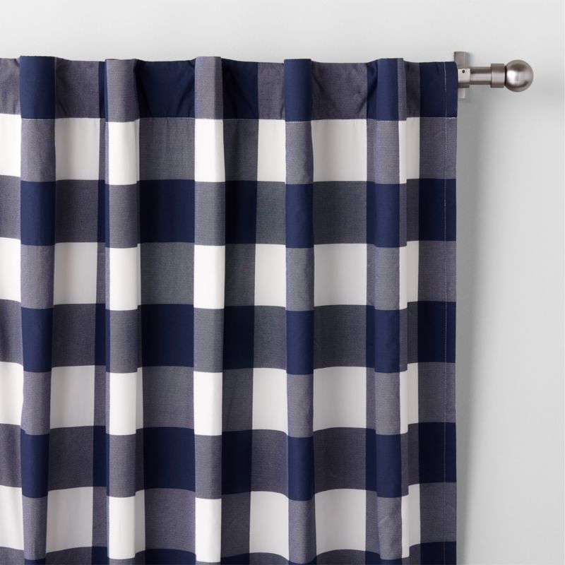 Navy Buffalo Check Cotton Blackout Window Curtain Panel 44"x63"