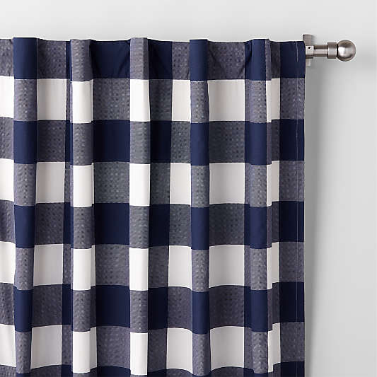 Navy Buffalo Check Cotton Blackout Window Curtain Panel 44"x84"