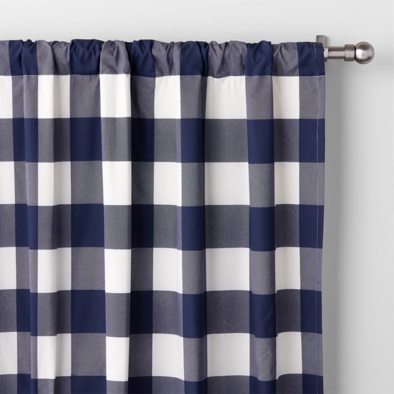 Navy Buffalo Check Cotton Blackout Window Curtain Panel 44"x63"