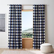 Navy Buffalo Check Cotton Blackout Window Curtain Panel 44"x96"