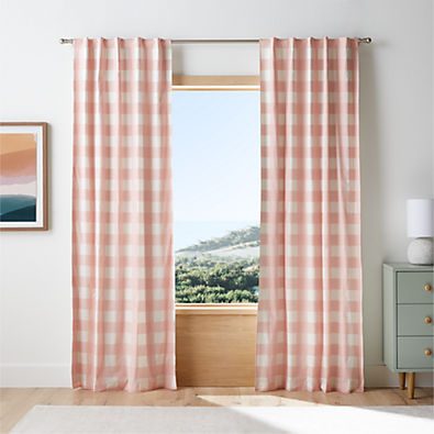 View Pink Buffalo Check Cotton Blackout Window Curtain Panel 44"x84" details