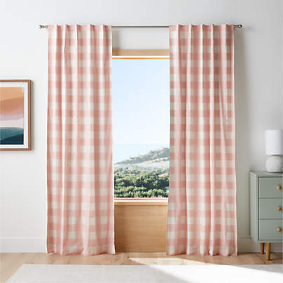 Pink Buffalo Check Cotton Blackout Window Curtain Panel 44"x63"