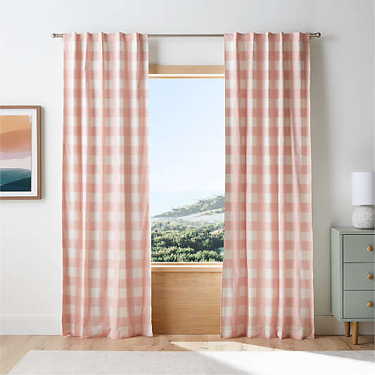 Pink Buffalo Check Cotton Blackout Window Curtain Panel 44"x96"