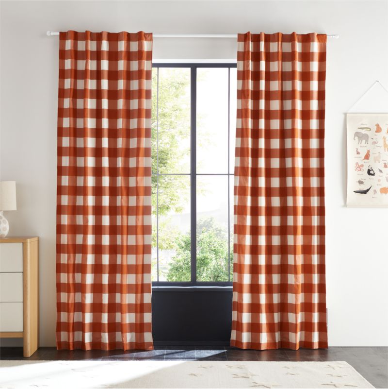 Terracotta Buffalo Check Cotton Blackout Window Curtain Panel 44"x63"