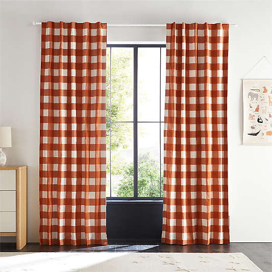 Terracotta Buffalo Check Cotton Window Curtain Panel