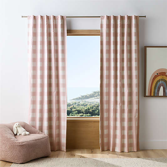 Lilac Rose Buffalo Check Organic Cotton Blackout Window Curtain Panel
