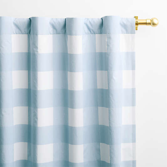 Mist Blue Buffalo Check Organic Cotton Blackout Window Curtain Panel 44"x84"