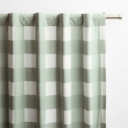 Verte Green Buffalo Check Organic Cotton Blackout Window Curtain Panel