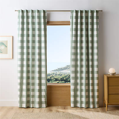 Verte Green Buffalo Check Organic Cotton Blackout Window Curtain Panel 44"x63"