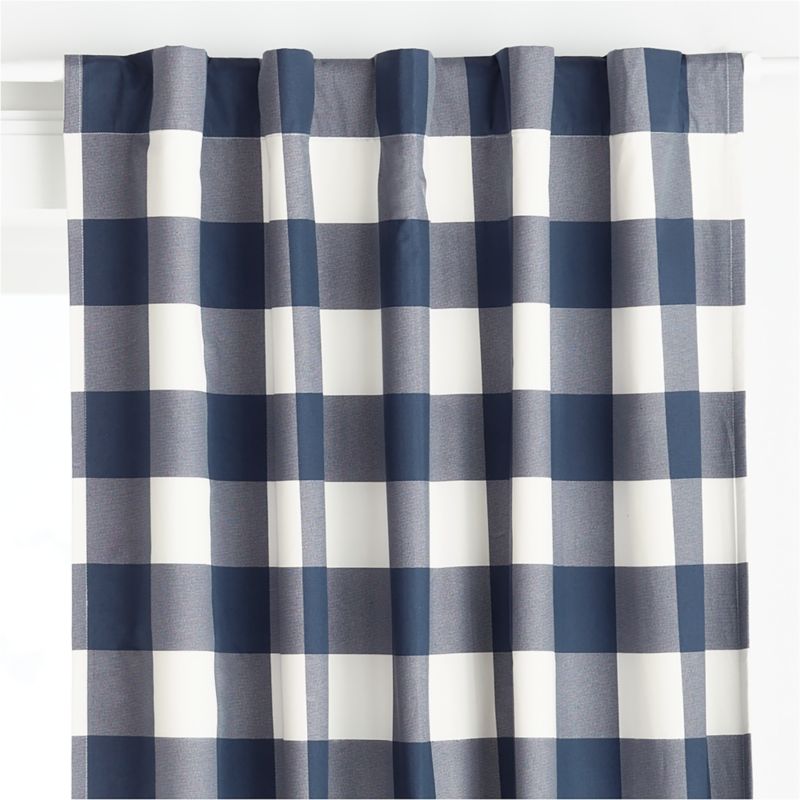 Navy Buffalo Check Cotton Blackout Window Curtain Panel 44"x63"