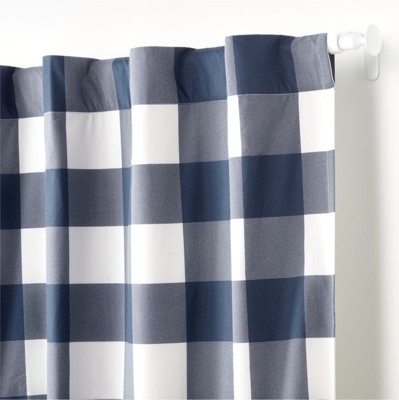 Navy Buffalo Check Cotton Blackout Window Curtain Panel 44"x63"