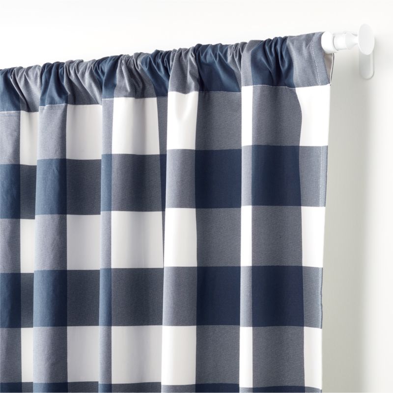 Navy Buffalo Check Cotton Blackout Window Curtain Panel 44"x63"