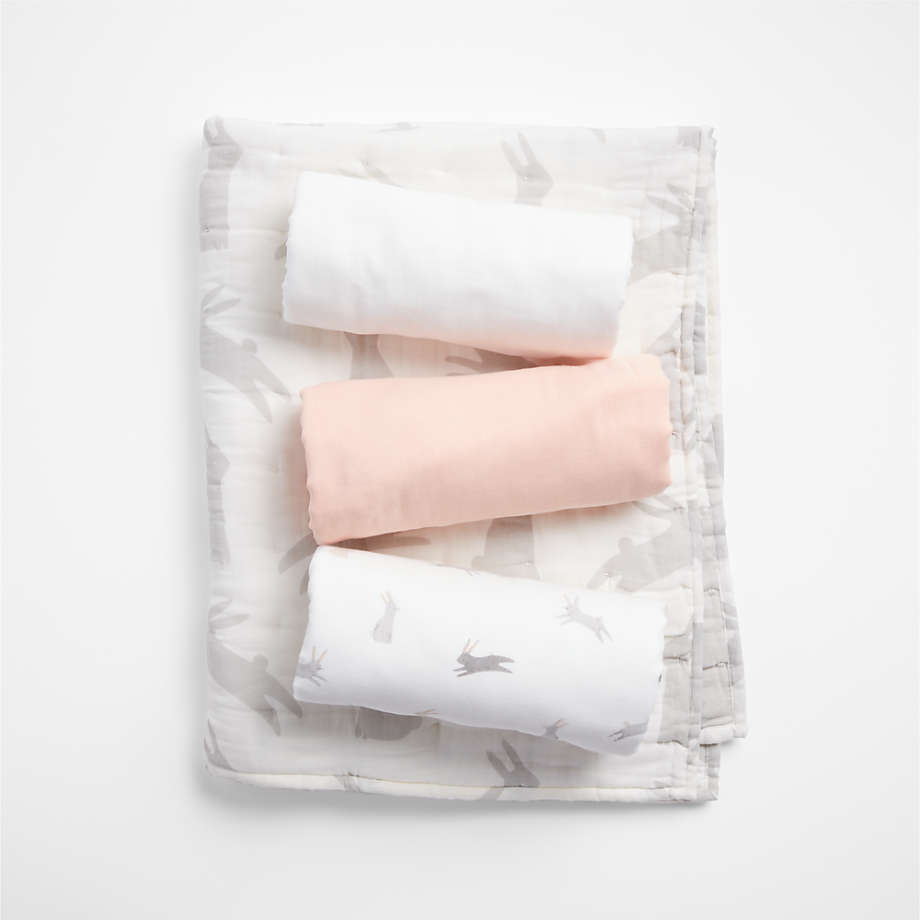 Grey Bunny Gauze Organic Cotton Baby Bedding Bundle Set Crate & Kids Canada