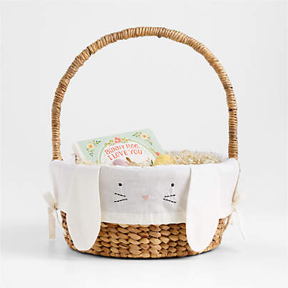 Modern Easter Basket with Alabaster Ivory Bunny Kids Easter Basket Liner