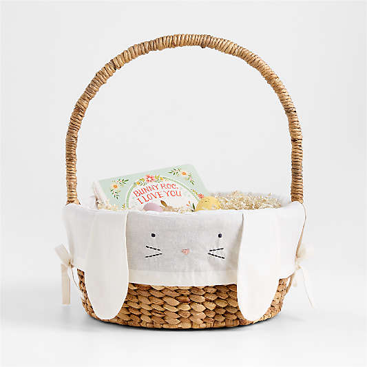 Modern Easter Basket with Alabaster Ivory Bunny Kids Easter Basket Liner