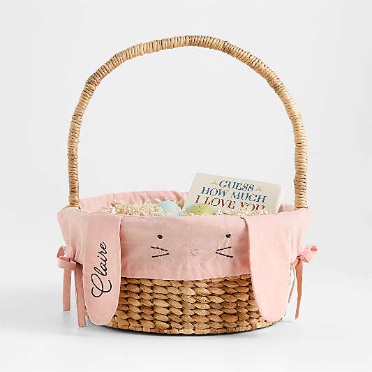 Modern Easter Basket with Pink Bunny Kids Easter Basket Liner