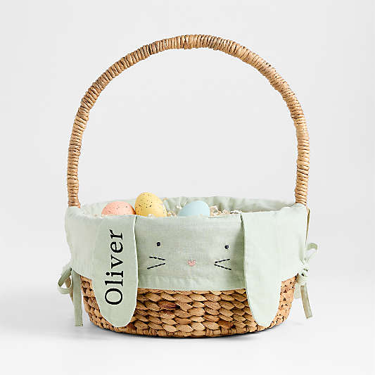 Modern Easter Basket with Green Bunny Kids Easter Basket Liner