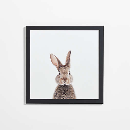 Baby Bunny Black Wood Framed Wall Art Print