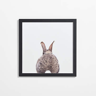 Baby Bunny Tail Black Wood Framed Wall Art Print