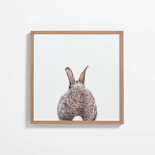 Baby Bunny Tail Walnut Wood Framed Wall Art Print