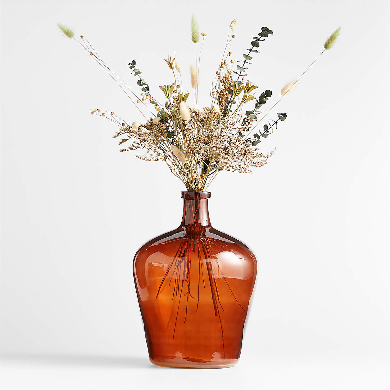 Bunny Tail Grass Dried Flower Bouquet in Amber Vase 20" Crate & Barrel